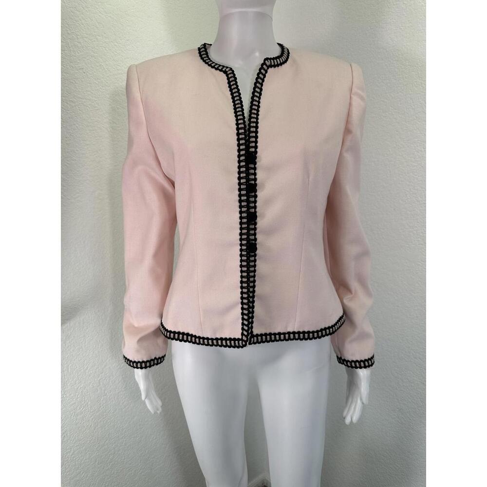 VTG Sz 8 Kasper ASL Pink Blazer Black Trim Coquette Jacket Officecore Work